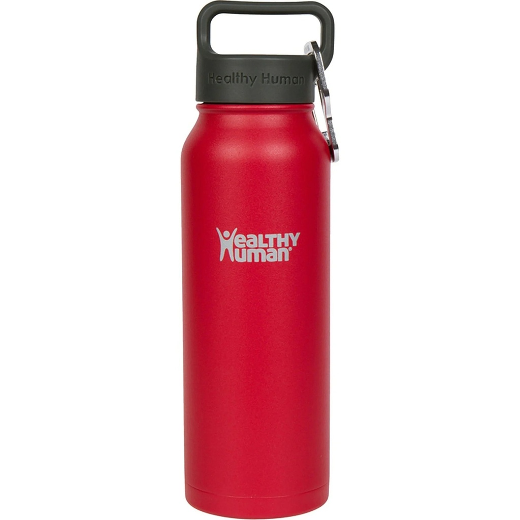 Healthy Human Stainless Steel Water Bottle | Double Walled Vacuum Insulated Water Thermos for Adults | Eco-Friendly Travel Bottles with Leak Proof Lid (Red Hot, 21 Oz/ 621 ML)