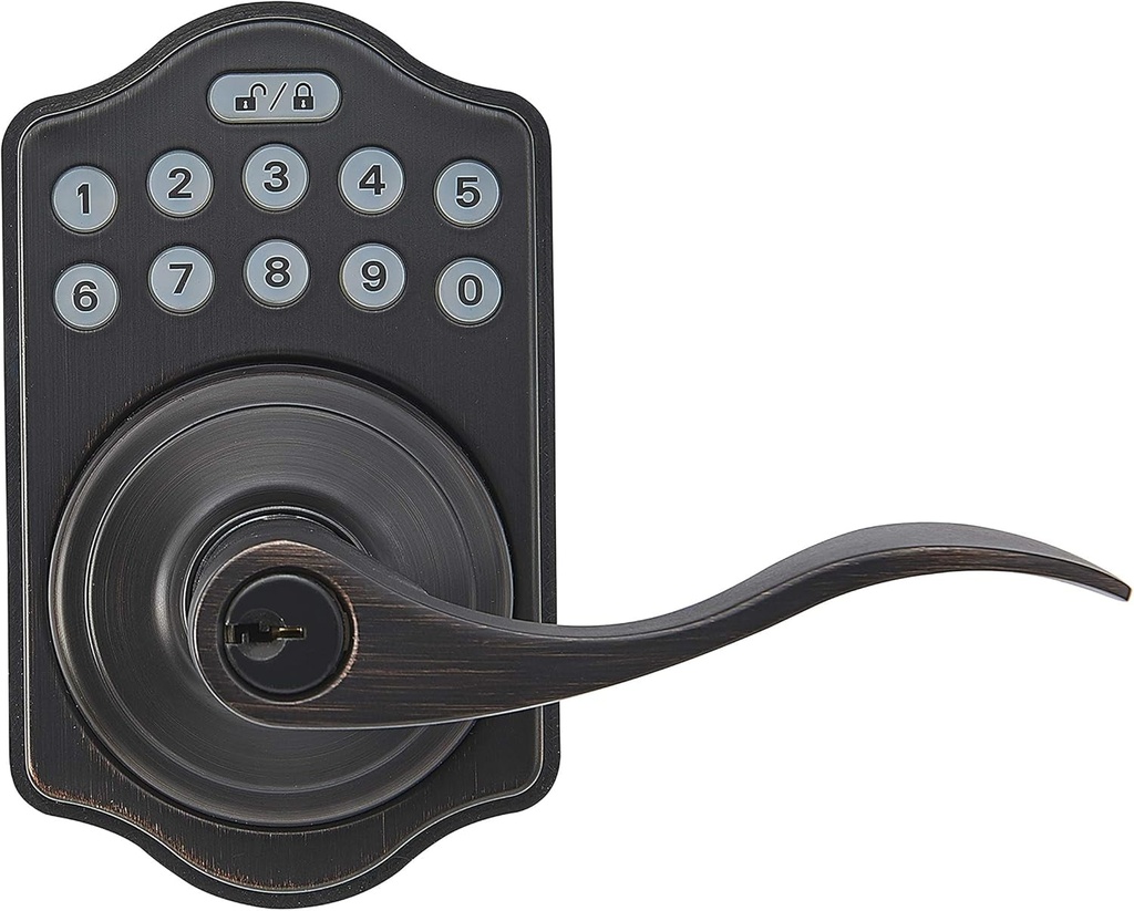 Amazon Basics Electronic Keypad Entry Lever Door Lock - Oil Rubbed Bronze, 78.3Mm W X 129.2Mm H