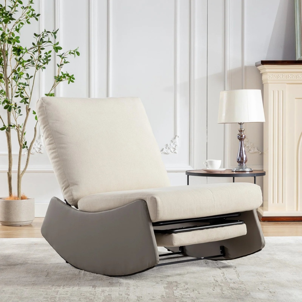 IMKHK Glider Rocking Chair, Comfy Upholstered Nursery Rocking Chair with Footrest, Multi-Functional Padded Rocker Recliner for Small Spaces, Adjustable Lounge Chair for Living Room Apartment, Gray