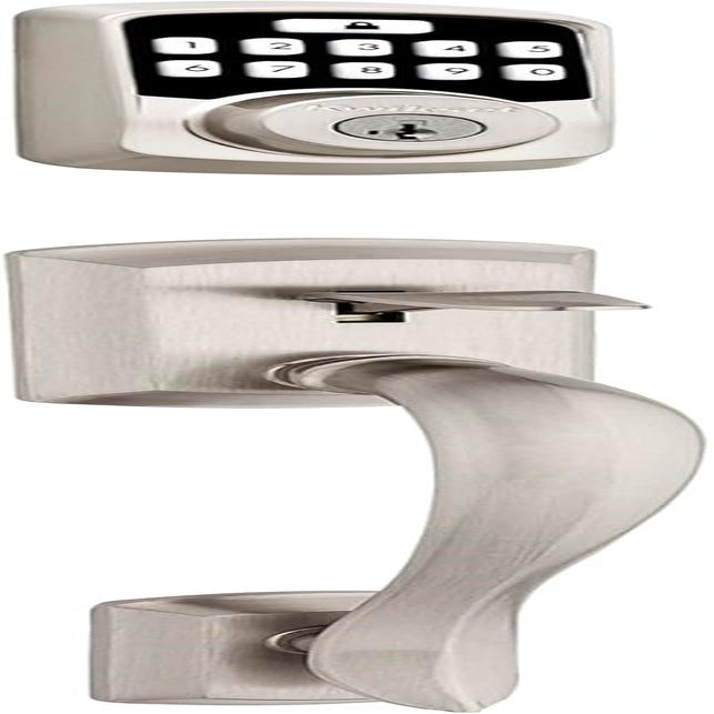 Kwikset Aura Bluetooth Keyless Deadbolt with Avalon Entry Handleset, Electronic Keypad Lock, Auto Door Lock, Smartkey Re-Key Security, Satin Nickel