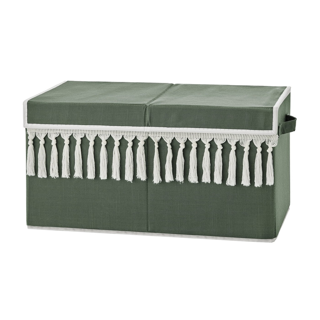Boho Fringe Dark Green and Ivory Storage Fabric Toy Box Girl Boy Unisex by Sweet Jojo Designs