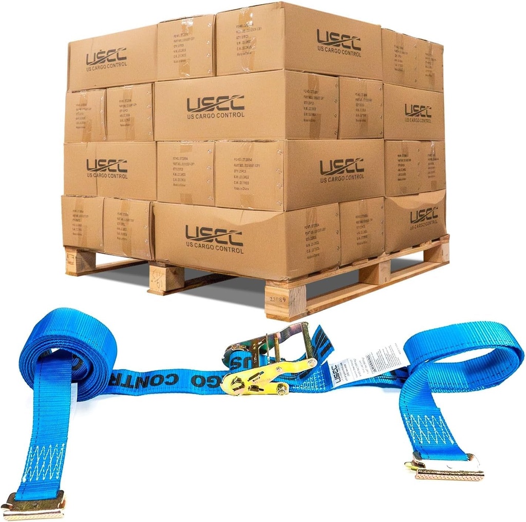 US Cargo Control E-Track Ratchet Straps (640 Pack) 2 Inch X 20 Foot Heavy Duty Blue E-Track Straps with Spring E-Fittings, 1,467 Lbs. Working Load, Logistic Ratchet E Track Straps for Cargo Vans