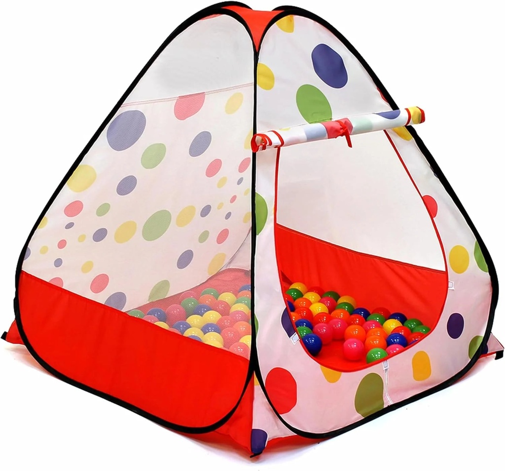Kids Polka Dot Theme Ball Pit Play Tent, Indoor/Outdoor Pop-Up Toy House, Extra Roomy, Easy Assembly - Balls Not Included