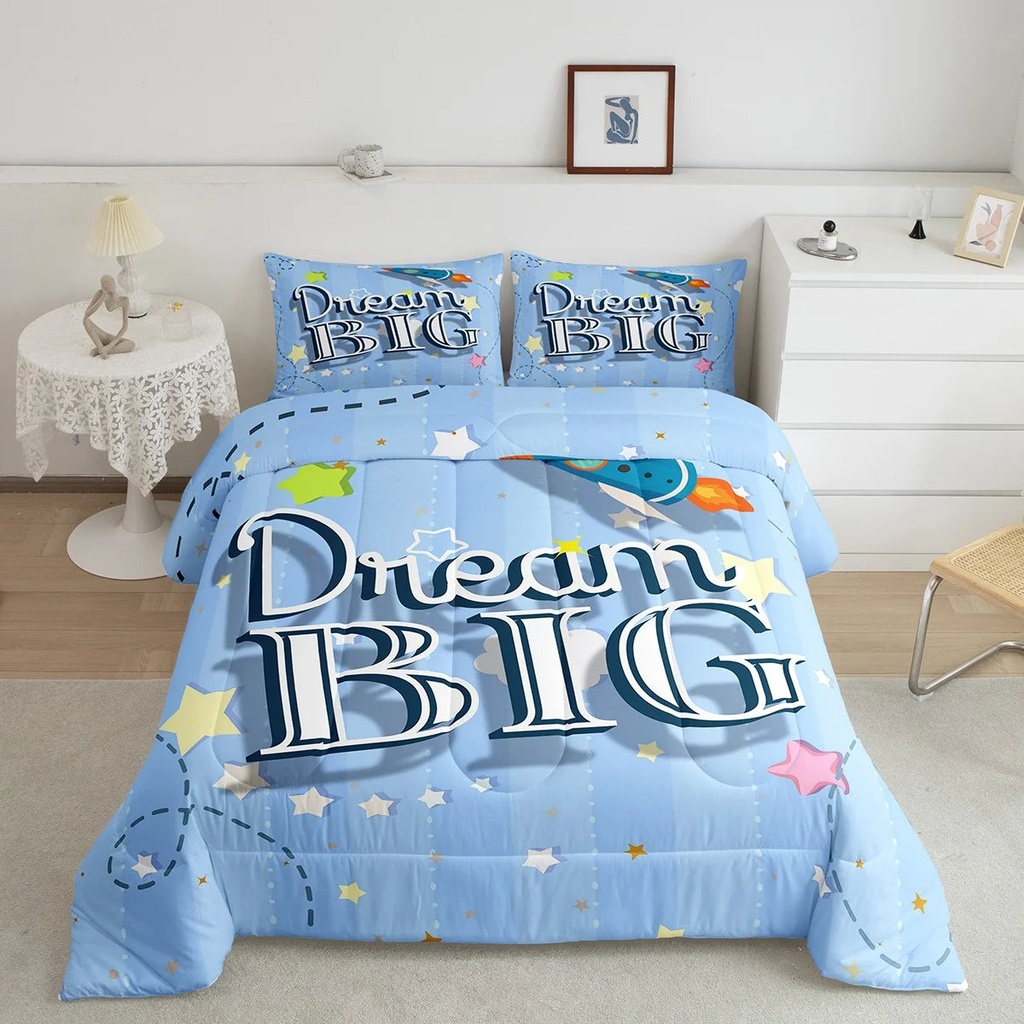 Outer Space Twin Bedding Set for Boys Girls Cute Cartoon Space Rocket Comforter Set Universe Themed Bedding Comforter Sets for Teens Kids Galaxy Starry Sky Theme Bedroom Decor Duvet Insert 2 Pcs