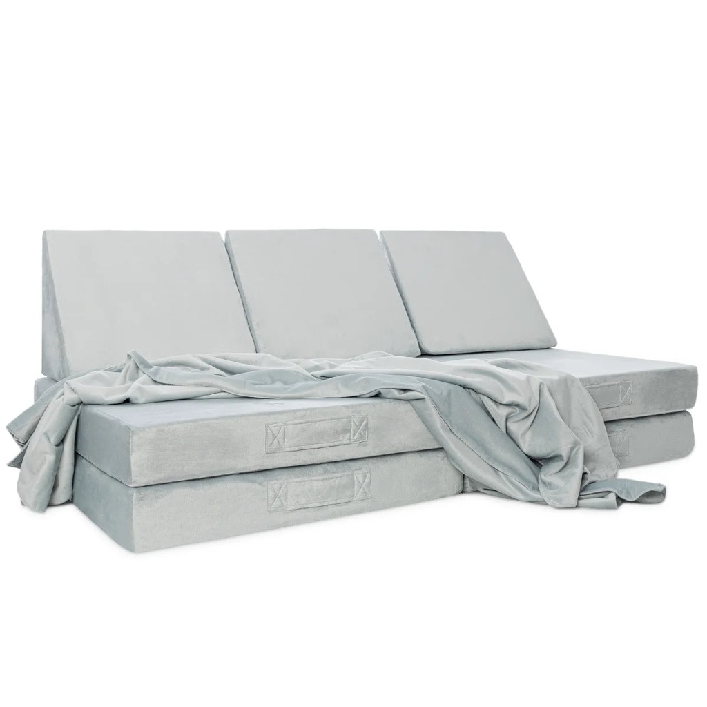 Milliard Kids and Toddler Sofa Play Couch for Playroom and Bedroom, Soft Grey Velour Fabric, with Bonus Blanket