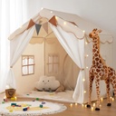 Large Kids Tent, Kids Playhouse 2 in 1 with Padded Mat and String Lights, Large Play House with 2 Doors & 4 Windows, Kids Play Tent Indoor & Outdoor, Toddler Tent for Kids,51"X35"X51" Inch