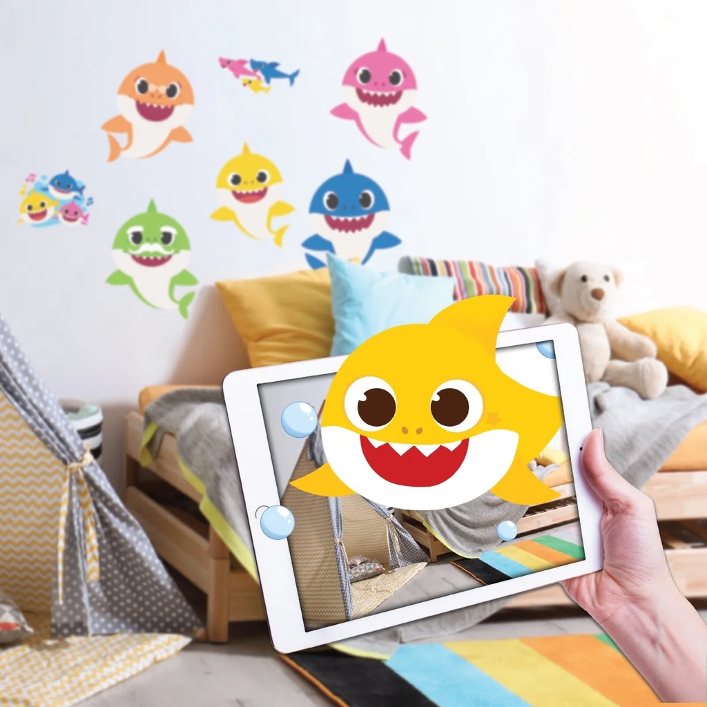 Baby Shark Family Wall Decals - Baby Shark Wall Decals with 3D Augmented Reality Interaction - Baby Shark Room Decor