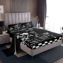 YST Boys Bed Sheets Set Dirt Bike Twin Size Sheet Sets, Extreme Sport Sheets Teens Adults Motocross Bed Set, Black White Grid Flat Sheet, Black 3Pcs Breathable