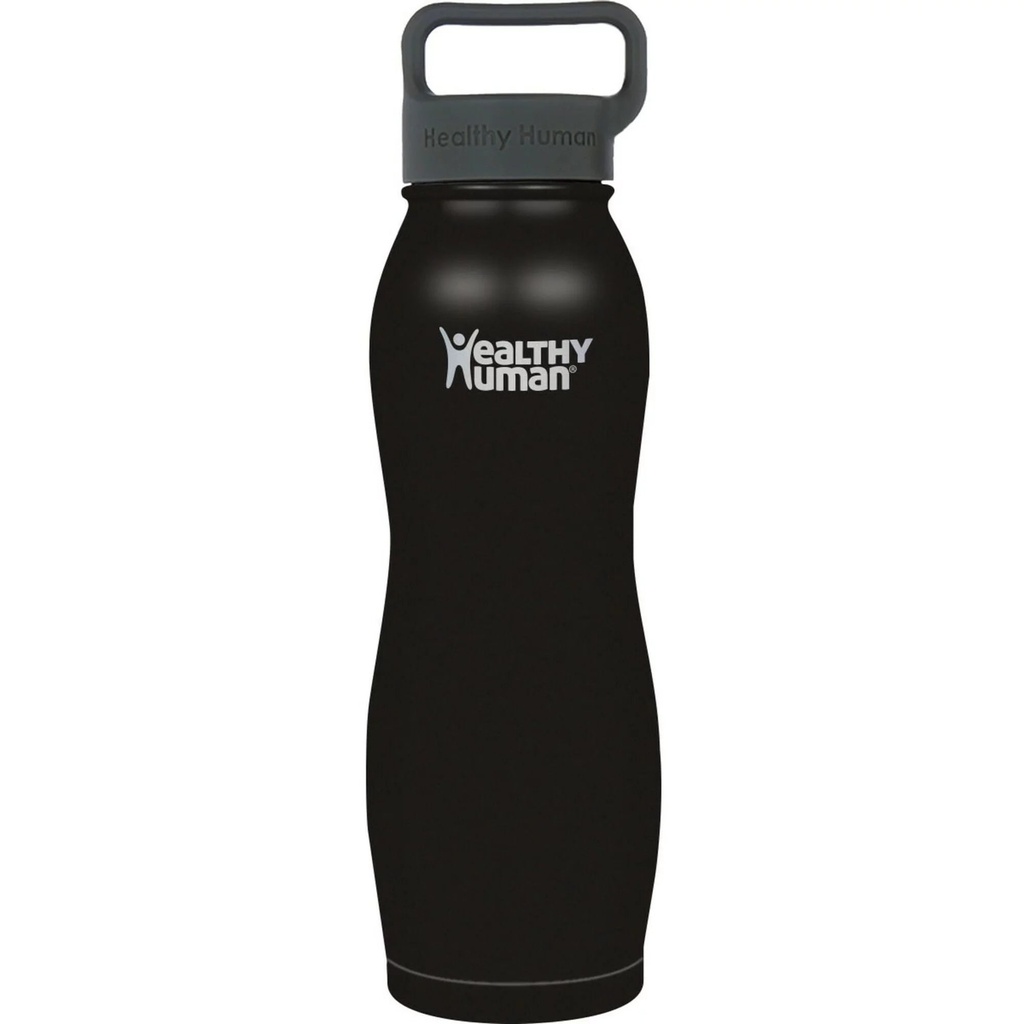 Healthy Human Stainless Steel Curve Water Bottle | 100% BPA Free Thermos for Kids & Adults | Double Walled Vacuum Insulated | Metal Bottles with Leak Proof Lid (21 Oz/ 621 ML, Pure Black)