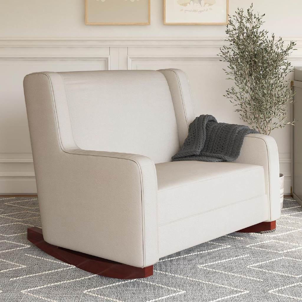 Baby Relax Hadley Upholstered Double Rocker Chair, Beige Microfiber