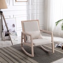Sesslife Upholstered Rocking Chair, Modern Fabric Rocking Armchair, Mid Century Wood Base Comfy Rocker for Living Room, Bedroom, Office, Beige