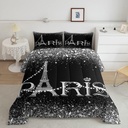 YST Eiffel Tower Comforter Set for Girls,Black White Romantic Paris Bedding Set Twin,Glitter Diamond Duvet Insert All Season,Sparkles Sequins down Comforter with 1 Pillowcase Bedroom Decor