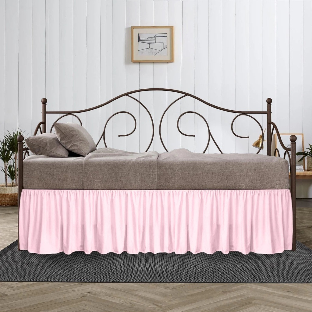 18 Inch Drop Twin Size Pink Solid Day Bed Skirt Lightweight Ruffled Pattern Split Corner Premium Hotal Quality with Flexible Elastic & Fade Resistent