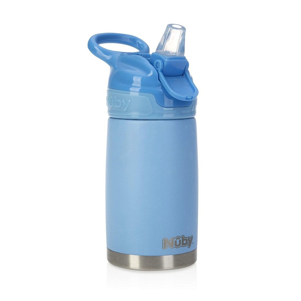 Nuby Thirsty Kids No Spill Flip-It Reflex Stainless Steel Travel Cup or Water Bottle - 10 Oz - 18+ Months - Blue C24