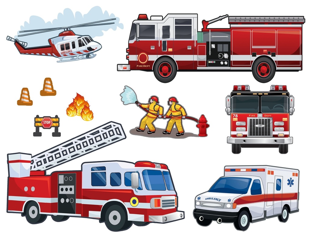 Realistic Fire Engine Truck Wall Decals -Boys Room Wall Decor Stickers, Kids Rooms (11) Decals from 1" - 11"