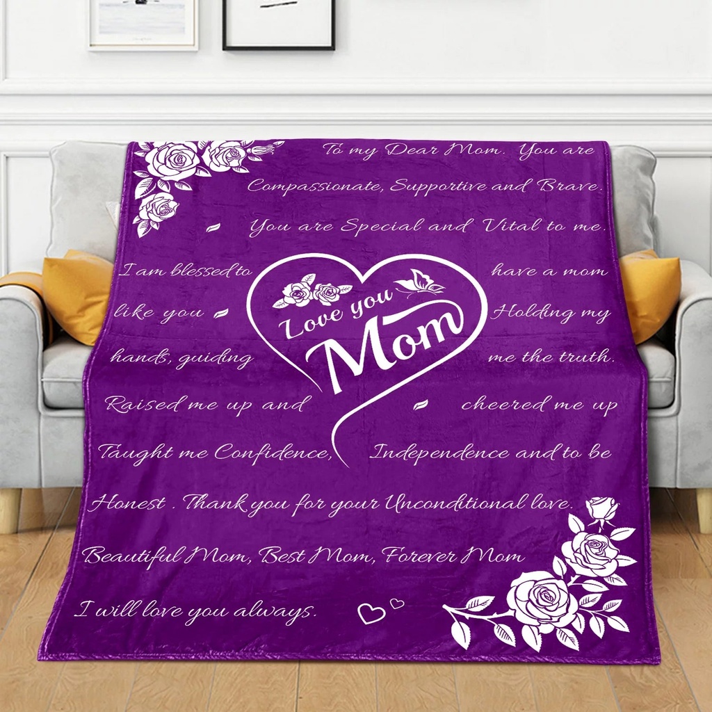 Livhil Mothers Day Gifts for Mom Blanket, I Love You Mom Gifts from Daughter for Mother, Mom Birthday Gifts for Mom, Best Mom Ever Gifts, Throw Blanket 65” X 50” (Purple)