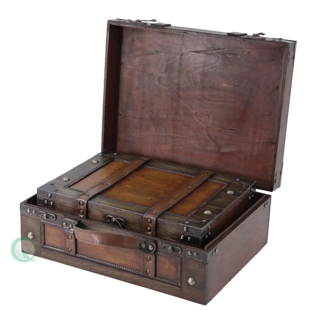 Wooden Vintage Luggage Trunks - Antique Carry on Suitcase Storage Box with Hinged Lids, Old-Fashioned Decorative Box for Dresser, Coffee Table Decor, Shelf Decor or Kitchen Table Decor, Small