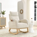 Zechuan Rocking Chair for Nursery - Living Room Lounge Armchair with Side Pockets - Beige Fabric