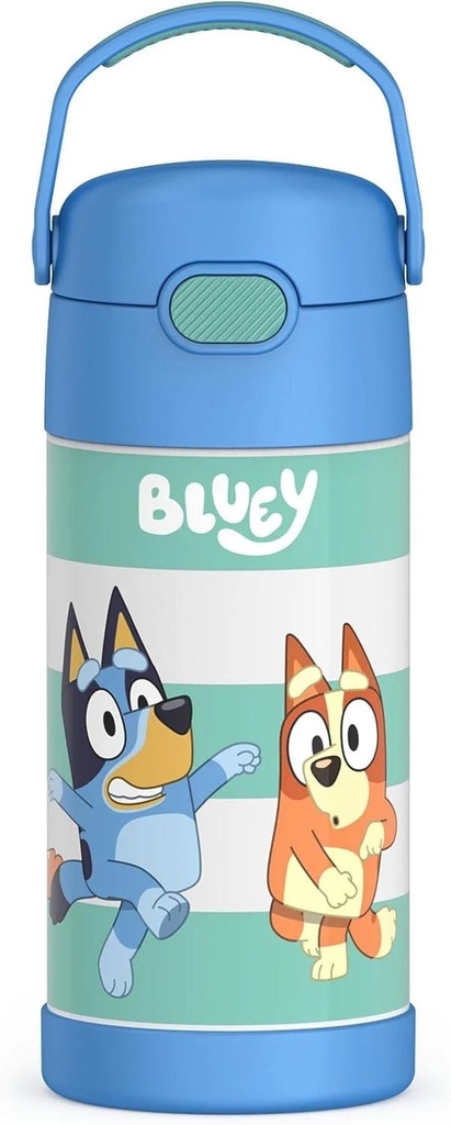 THERMOS FUNTAINER 12 Ounce Stainless Steel Vacuum Insulated Kids Straw Bottle, Bluey