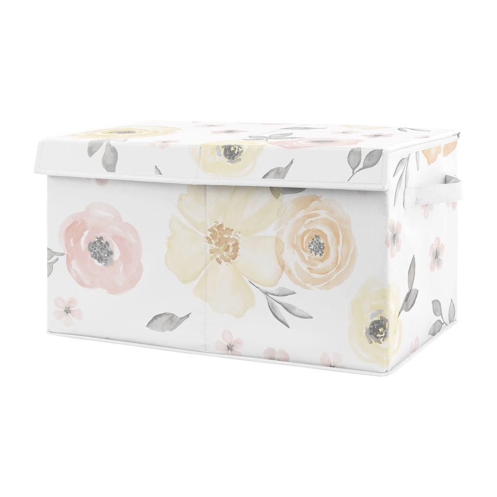 Watercolor Floral Yellow and Pink Storage Fabric Toy Box by Sweet Jojo Designs