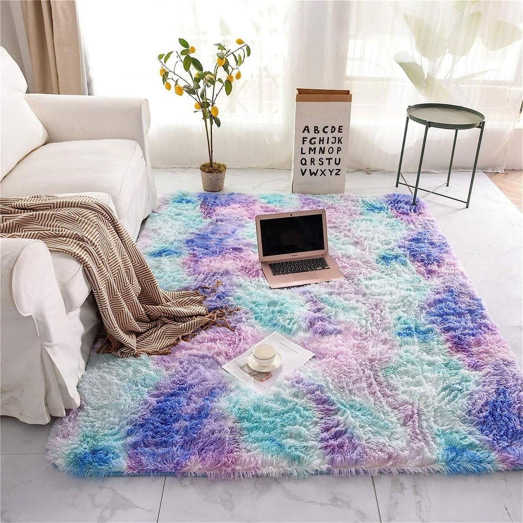 NTBED Fluffy Area Rug Tie Dye Light Purple Shaggy Rugs Kids Girls Bedroom Living Room Decor Plush Carpet 3' X 5'