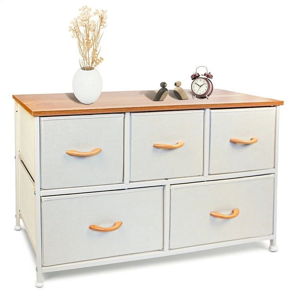 Bigroof Dresser Storage Organizer, 5 Drawer Dresser Tower Unit for Bedroom Hallway Entryway Closets, Small Dresser Clothes Storage with Wide Sturdy Steel Frame Wood Top