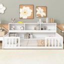 Pouseayar Twin Floor Bed for Kids, Wood Montessori Floor Bed with Rails and Bedside Drawers,Floor Bed Frame with Shelves, White