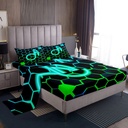 YST Music Note Twin Sheet Set Black Teal Sheets, Glowing Neon Honeycomb Bed Set Musical Themed Bed Sheets Set, Geometry Hexagon Fitted Sheet Musician Bedroom Decor