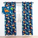 Anjee Blackout Curtains Set of 2 for Kids Bedroom Grommet Top Thermal Insulated Room Darkening Curtains, Cartoon Dinasour, 52" X 63"