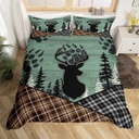 Rustic Deer Bedding Set Checkered Buffalo Plaid Comforter Cover,Woodland Wildlife Reindeer Moose Duvet Cover Twin Animal Paw Print Brown Black Grid Lattice Patchwork Bed Set,Farmhouse Decor