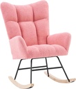 Rocking Chair for Nursery, Upholstered Teddy Fabric Nursing Chair with High Backrest, Modern Accent Glider Rocker Chair for Living Room Bedroom (Light Pink)