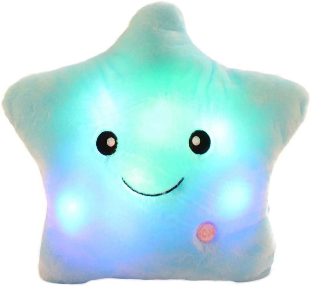 Star Shaped Plush Throw Pillow, Creative LED Night Light Glowing Cushions Plush Stuffed Toys Gifts for Kids, Decoration (Blue)