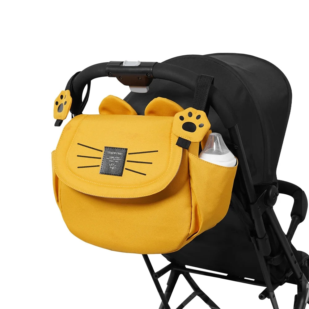 Sunveno Cat Stroller Organizer Diaper Bag Large Capacity Universal Stroller Bag Travel Bag, Yellow