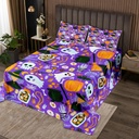 Purple Halloween Decor Twin Girls Quilt Set Orange Cartoon Pumpkin Bedspread Set Cute Halloween Ghost Skull Pattern Coverlet Set Hand Drawn Style Bed Set Halloween Decorations Indoor
