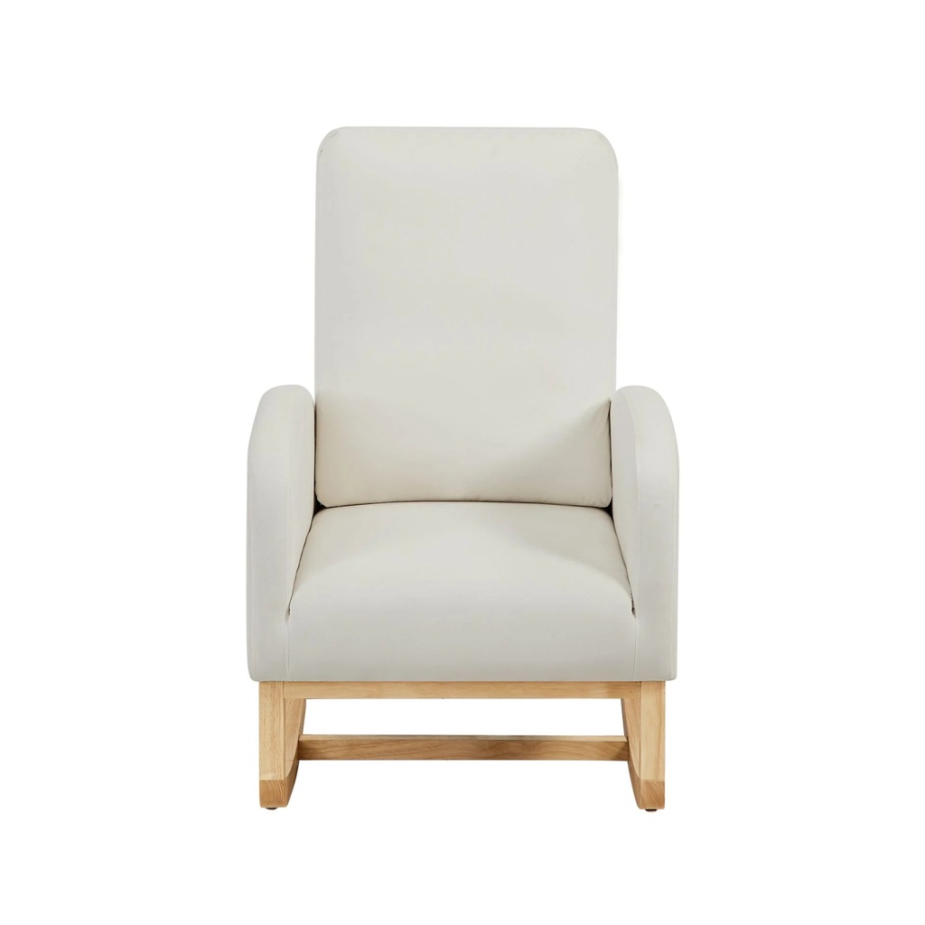 Wooden Rocking Chair, Accent Rocker Chair with Side Pocket, Glider Chair with Upholstered Backrest and Armrests for Living Room Bedroom, Beige