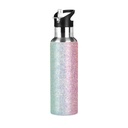 Stainless Steel Water Bottle Rainbow Glitter Gradient with Straw Lid Vacuum Insulated Leak Proof Flask Jug for Gym Travel Sports Cycling Outdoor 20 OZ