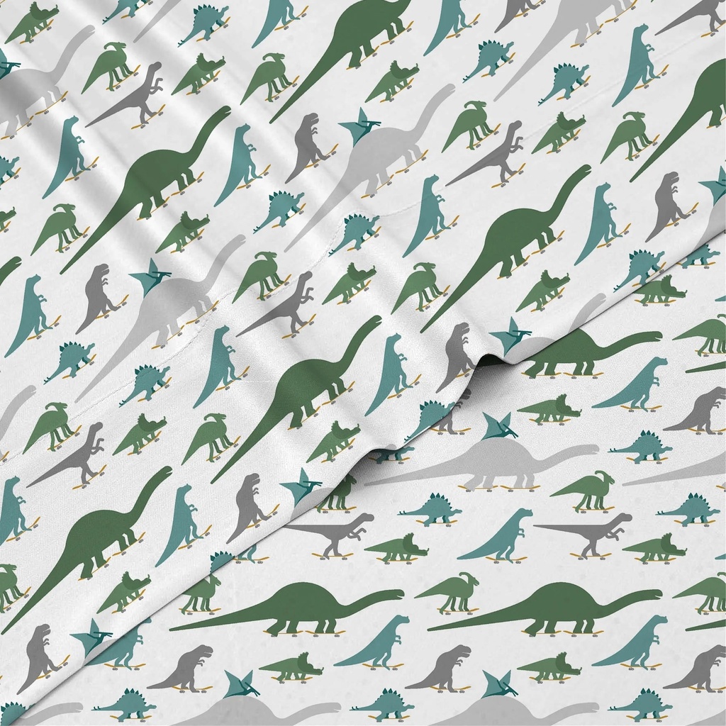 Kids Rule 3 Piece Sheet Set, Skateboarding Dino, Multicolored - Twin