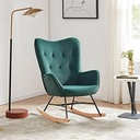 GEROBOOM Mid Century Modern Rocking Chair Upholstered Velvet Armchair with Tufted Buttons Vintage Comfy Glider Chair for Living Room Bedroom Nursery - Finnegan (Blue)
