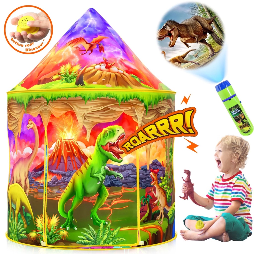Kids Play Tent with Dinosaur Projection Flashlight for Boys 3-8 Years Toddlers Indoor Playhouse Dinosaur Toys