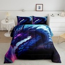 YST Dragon Twin Bedding Set for Girls Boys Kids,3D Goth Dragon Comforter Set Psychedelic Room Decor,Safari Animals Bedding Comforter Sets Purple Blue Trippy Quilt Bed Set 2Pcs