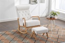 Rocking Chair with Ottoman, Mid-Century Fabric Upholstered Armchair with Thick Padded Cushion & High Backrest, Accent Glider Rocker Chair with Side Pocket for Living Room Bedroom, Beige