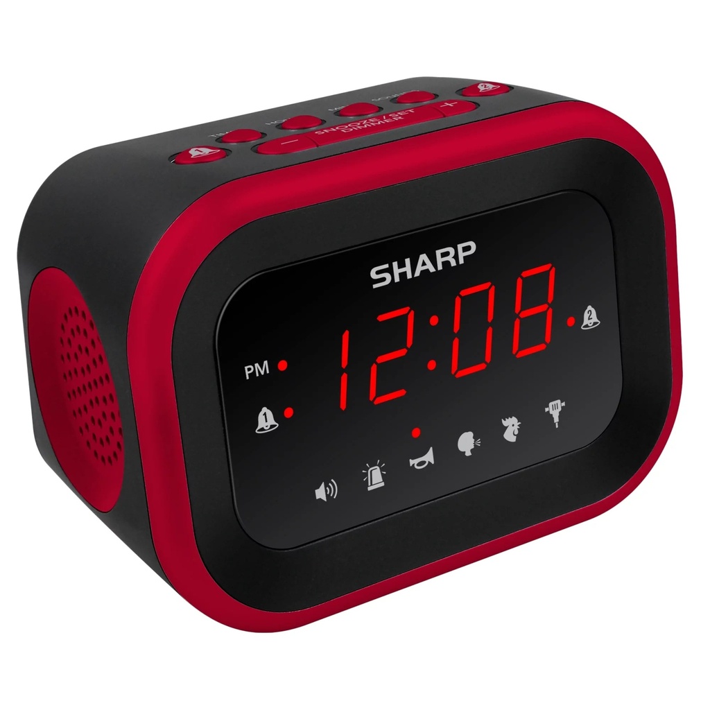 Sharp Super Loud Alarm Clock for Heavy Sleepers, 6 Extremely Loud Wake up Sounds - up to 115Db Volume, Red/Black with Red LED Display