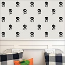 Cute Skull and Cross Bones Halloween Spooky Wall Pattern Decals and Decor Vinyl Lettering Decal Stickers Self Adhesive - Set of 24 - Size: 5”H X 3.25”L (Each) - Color: Black