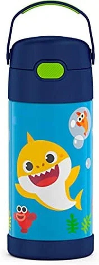 THERMOS FUNTAINER 12 Ounce Stainless Steel Vacuum Insulated Kids Straw Bottle, Baby Shark