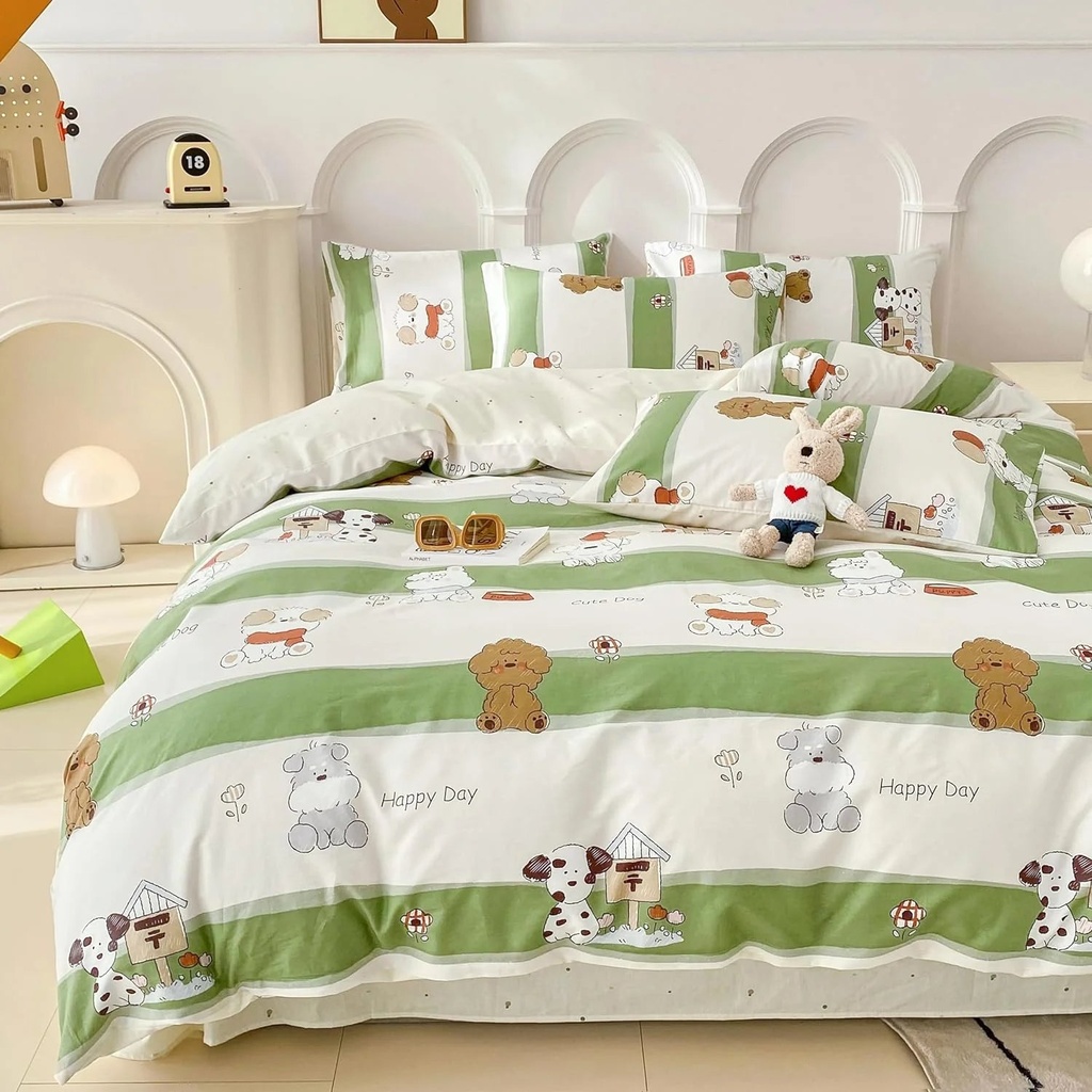 Morromorn Twin Duvet Cover Cotton for All Seasons, 3 PCS Bed Set Cute Bedding Sets, 1 Comforter Cover 2 Pillow Cases, Soft Breathable Green for Boys Girls Kids Teen Toddlers (Cute Dog, Twin/Twin XL)