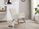 Leisure Rocking Chair, Leisure Sofa Glider Chair with High Backrest, Square Armrests, Metal & Solid Wood Frame, Comfy Upholstered Lounge Chair for Reading, Napping, White