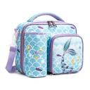 Kids Lunch Bag Insulated Cooler Tote Bag with Bottle Holder,3 Compartments Lunchbox Bag for Boys Girls School Travel,Blue Mermaid