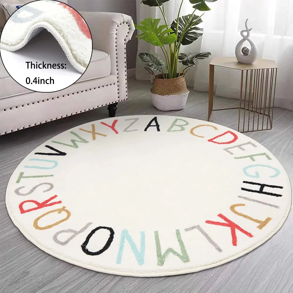 Findosom 4' round Kids Play Mat Large Soft Alphabet Nursery Rug Crawling Kids Play Rug Mat Non-Slip 0.4" Thickness Floor Area Rug Educational Learning Game Play Rug for Bedroom Living Room Multicolor