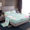 Kids Cat Bed Sheet Set Twin Size Cartoon Cats Bed Sheets for Boys Girls Teen Cute Pet Animal Bedding Set,Pink Kawaii Cat Paw Print Fitted Sheet Teal Grey Yellow Flat Sheet + 1 Pillow Case