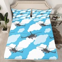 Helicopter Fitted Sheet Aircraft Bed Sheets Twin,Airplane Bedding Set Blue Sky White Clouds Toddler Sheets,Military Plane Transport Aeroplane Room Decor